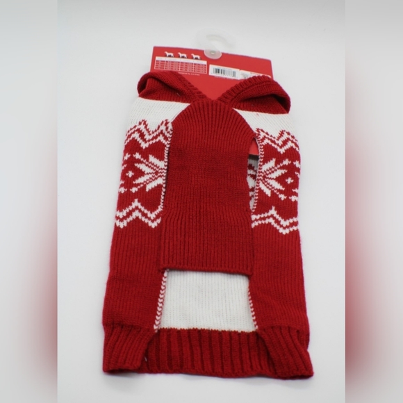 NwoT Size Extra Small 8.5- 10"L Red & White Dog Sweater W/ Santa Pompom Hoodie - Picture 3 of 10